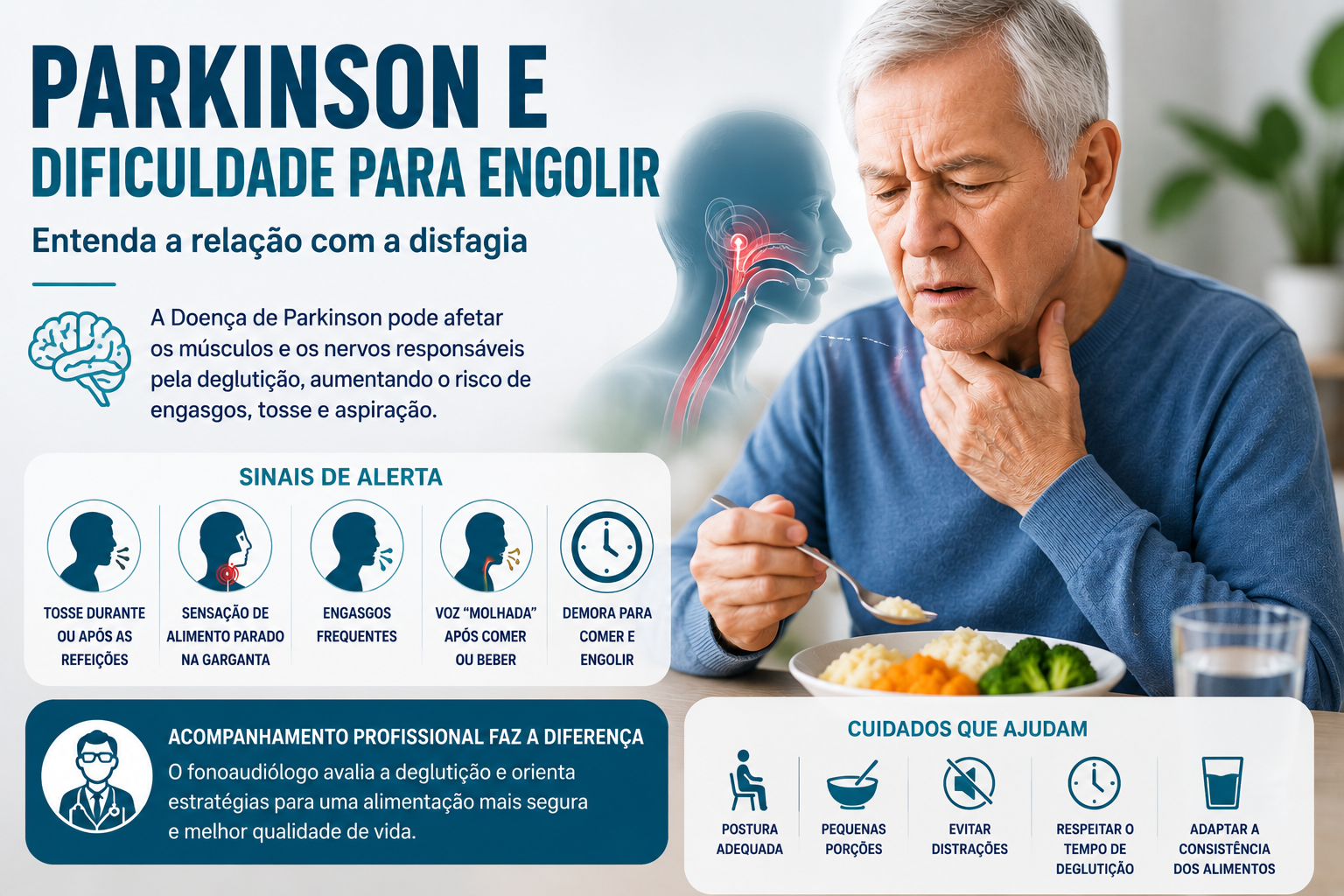 Parkinson e dificuldade para engolir relacionada à disfagia